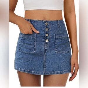 Qazel Vorrlon Skort Skirt High Waisted Size XL NWT Blue Denim Button-Up